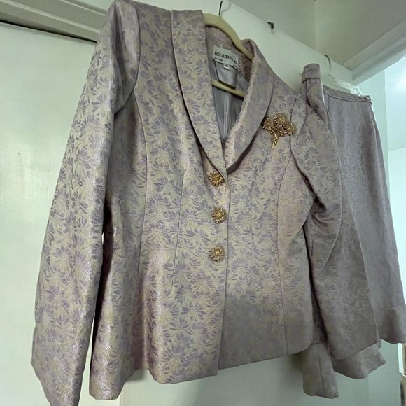 2 - Piece Lavender/Gold Lily & Taylor Skirt Suit Sz.12 - Picture 1 of 16